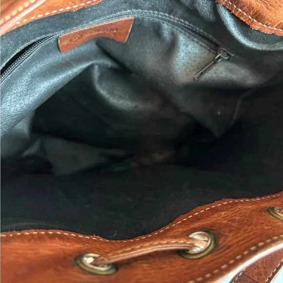 POLLINI Shoulder BUCKET bag Brown/Black  VINTAGE Leather heavy RRP £390 - Picture 6 of 10